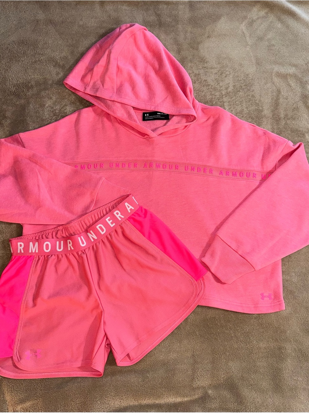 Under Armour Bright Pink Hoodie & Hot Pink Athletic Shorts Set
